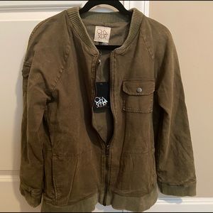 Chaser army green vintage distressed zip up jacket